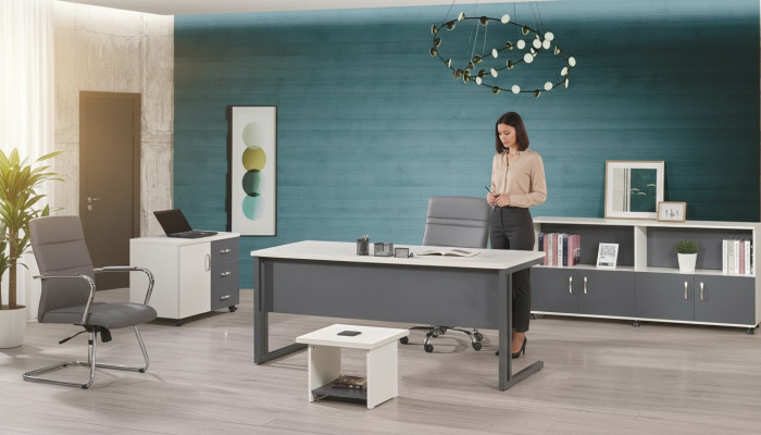 Werktafel kantoormeubilair computermeubilair bureau 4-delige houten set grijs
