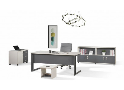 Werktafel kantoormeubilair computermeubilair bureau 4-delige houten set grijs