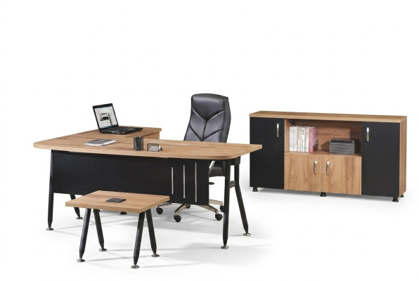 Groep Kantoor Hoekbureautafel Kantoorinrichting Kast 3-delig Hout Zwart