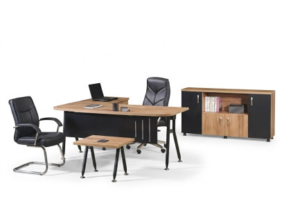 Kantoorcomputermateriaal, werktafel, kantoormeubilair, tafel 3-delige houten set zwart