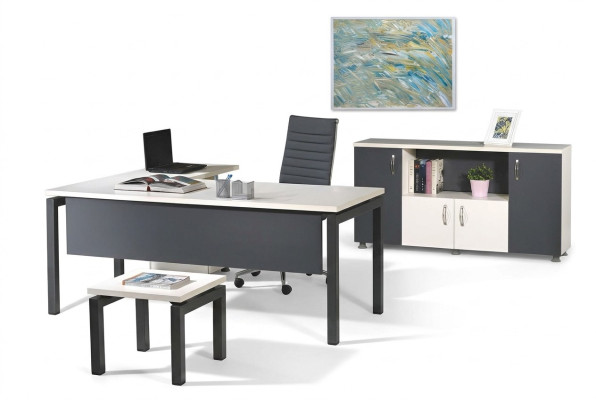 Compleet kantoor hoekbureau kantoormeubilair 3-delige houten set grijs computermuebels