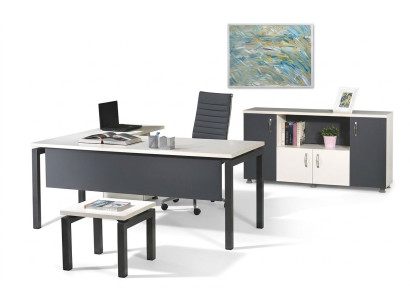 Compleet kantoor hoekbureau kantoormeubilair 3-delige houten set grijs computermuebels