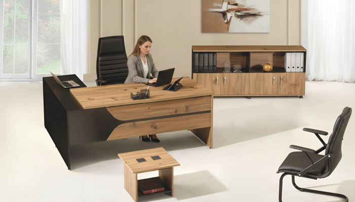Kantoormeubilair Bruin Set 3-delig Hoekbureau Compleet kantoor Kast Hout Groep