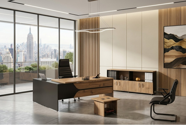 Kantoorcomputermateriaal werktafel kantoormeubelen tafel 3-delig houten set bruin