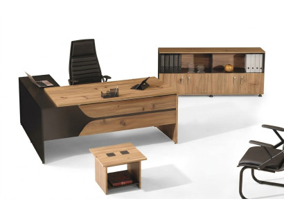 Kantoorcomputermateriaal werktafel kantoormeubelen tafel 3-delig houten set bruin