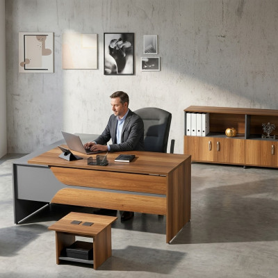 Garnituur Bureau Hoekbureau Kantoorinrichting Kast 3-delig Hout Bruin