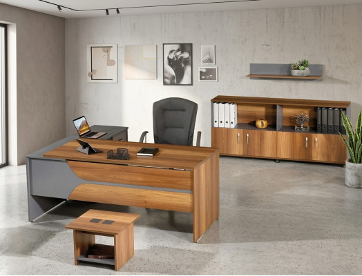 Garnituur Bureau Hoekbureau Kantoorinrichting Kast 3-delig Hout Bruin