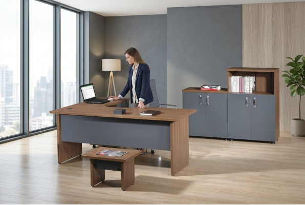 Volledig kantoorhoekbureau kantoormeubel 4-delig houten set grijs computermeubel