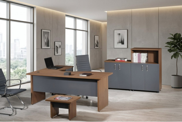 Volledig kantoorhoekbureau kantoormeubel 4-delig houten set grijs computermeubel