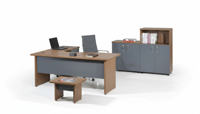 Volledig kantoorhoekbureau kantoormeubel 4-delig houten set grijs computermeubel