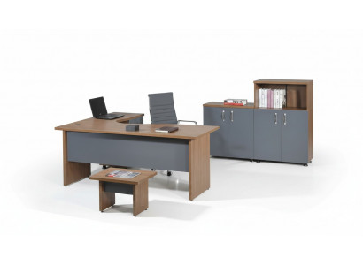 Volledig kantoorhoekbureau kantoormeubel 4-delig houten set grijs computermeubel