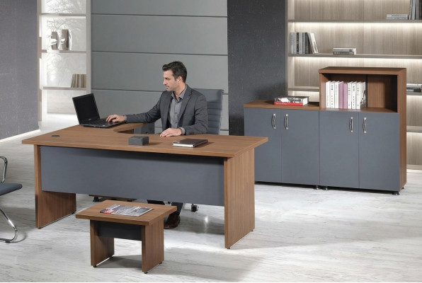 Garnituur kantooreckbureautafel thuiskantoormeubelen kast 4-delig hout grijs