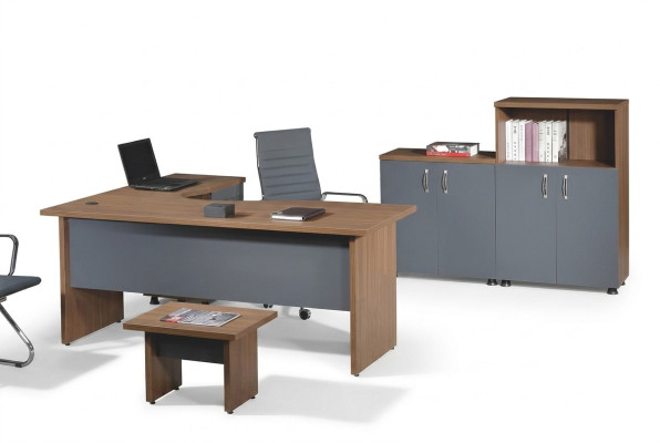 Garnituur kantooreckbureautafel thuiskantoormeubelen kast 4-delig hout grijs