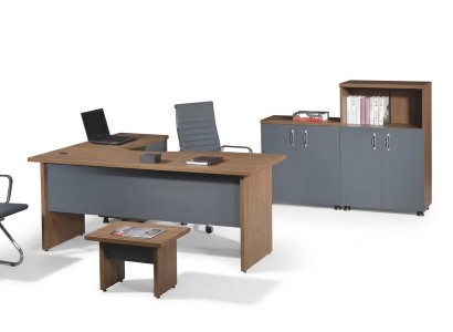 Garnituur kantooreckbureautafel thuiskantoormeubelen kast 4-delig hout grijs