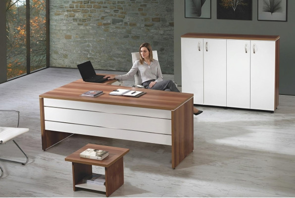 Kantoor meubel set 3 delen Hoek bureau compleet kantoor kast hout groep wit