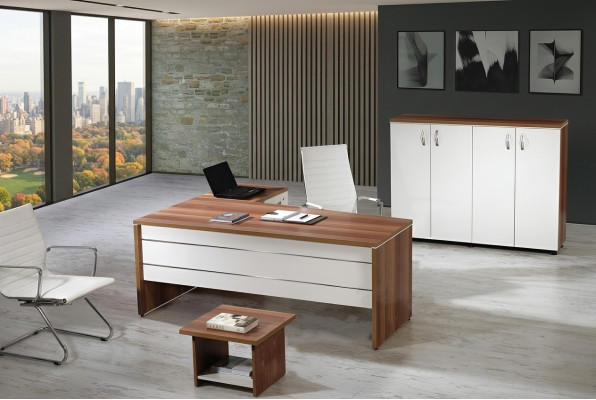 Kantoor meubel set 3 delen Hoek bureau compleet kantoor kast hout groep wit