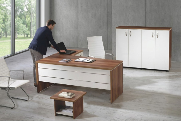 Garnituur kantoor hoekbureau werkplekmeubels kast 3-delig hout wit