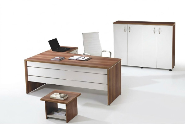 Garnituur kantoor hoekbureau werkplekmeubels kast 3-delig hout wit
