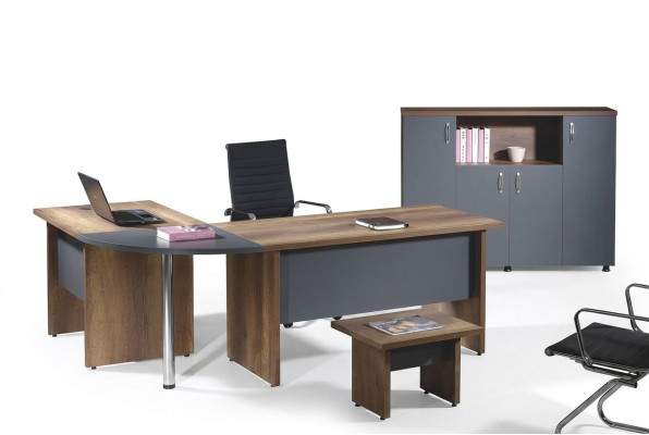 Compleet kantoor hoekbureau kantoormeubels 3-delig hout set grijs computermeubilair