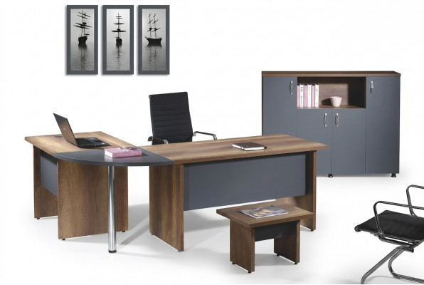 Werkkamermeubilair Computerruimte meubels Kantoor meubels Hoekbureau 3-delig Hout Grijs