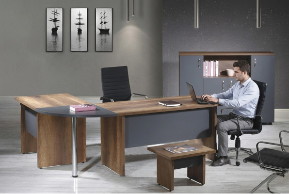 Kantoorcomputermeubilair Bureau Werktafel Kantoor meubels Tafel 3-delige houten set Grijs