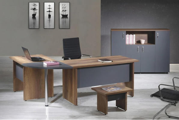 Kantoorcomputermeubilair Bureau Werktafel Kantoor meubels Tafel 3-delige houten set Grijs