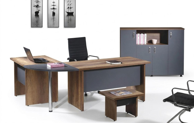 Kantoorcomputermeubilair Bureau Werktafel Kantoor meubels Tafel 3-delige houten set Grijs