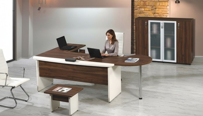 Garnituur Kantoor Meubel Set 3-delig Hoekbureau Compleet kantoor Hout Bruin Tafel