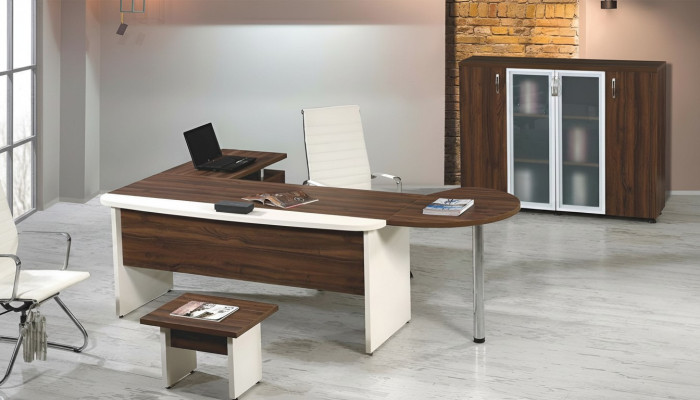 Garnituur Kantoor Meubel Set 3-delig Hoekbureau Compleet kantoor Hout Bruin Tafel