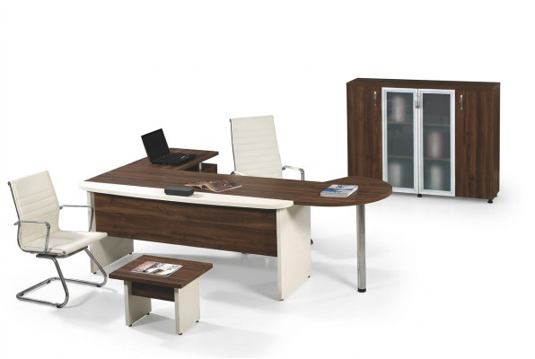 Garnituur Kantoor Meubel Set 3-delig Hoekbureau Compleet kantoor Hout Bruin Tafel