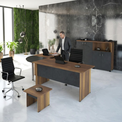 Luxe kantoorset bureau computermeubilair werktafel 3-delig hout grijs