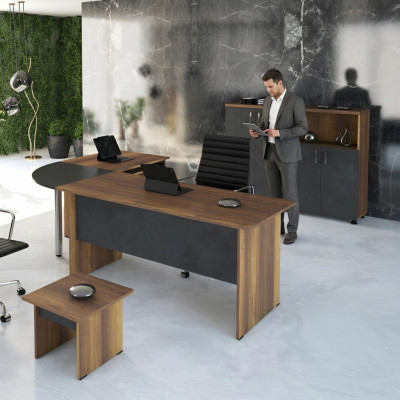 Klassiek kantoormeubel set 3-delig Hoekbureau Compleet kantoor Hout Grijs Büro