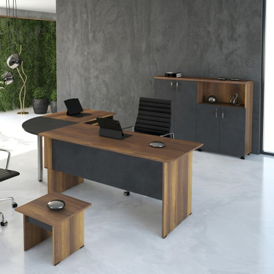 Klassiek kantoormeubel set 3-delig Hoekbureau Compleet kantoor Hout Grijs Büro