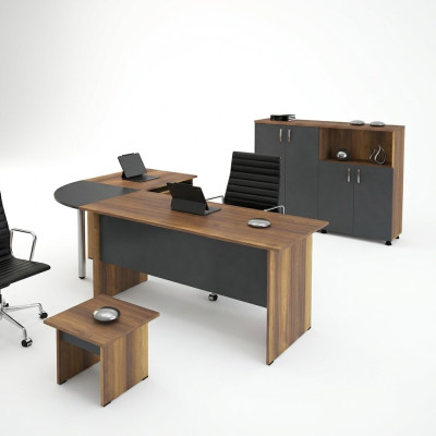 Klassiek kantoormeubel set 3-delig Hoekbureau Compleet kantoor Hout Grijs Büro