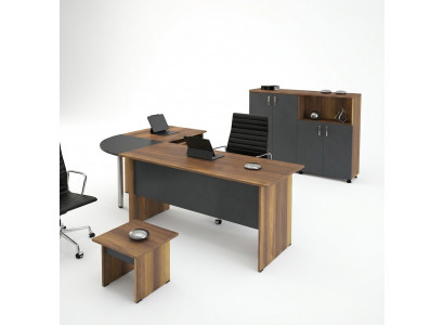 Klassiek kantoormeubel set 3-delig Hoekbureau Compleet kantoor Hout Grijs Büro