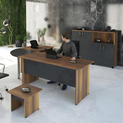 Computermöbel Werktafel Kantoor meubilair Hoekbureautafel 3-delige Houten Set Grijs