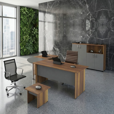 Computermöbel Werktafel Kantoor meubilair Hoekbureautafel 3-delige Houten Set Grijs