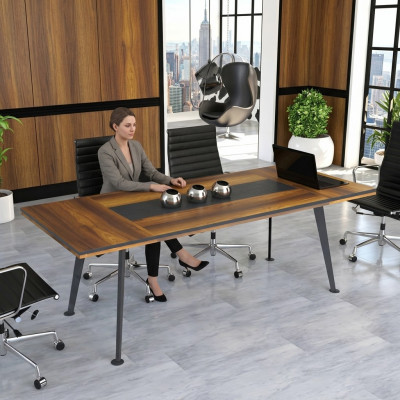 Grote tafel, conferentietafel, vergadertafels, conferentiemeubels, bruin hout.
