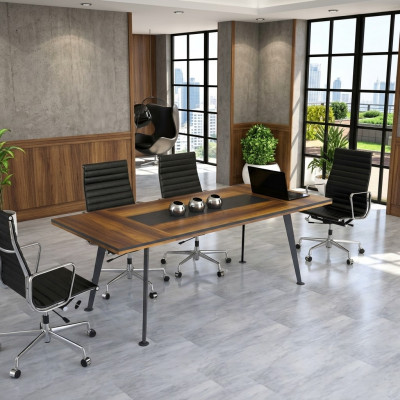 Grote tafel, conferentietafel, vergadertafels, conferentiemeubels, bruin hout.