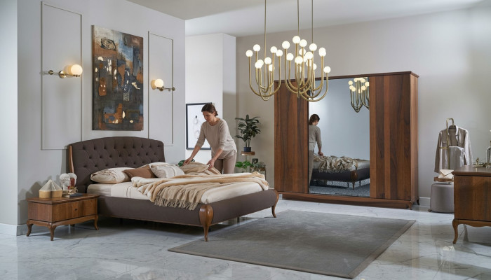 Tweepersoonsbed Complete slaapkamer Bedset 4-delig Bedframe Bruin 180