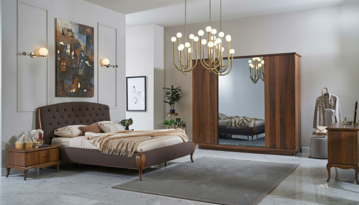 Tweepersoonsbed Complete slaapkamer Bedset 4-delig Bedframe Bruin 180