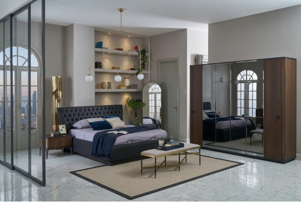 Tweepersoonsbed Compleet bedframe bed set 4-delig Slaapkamer Zwart