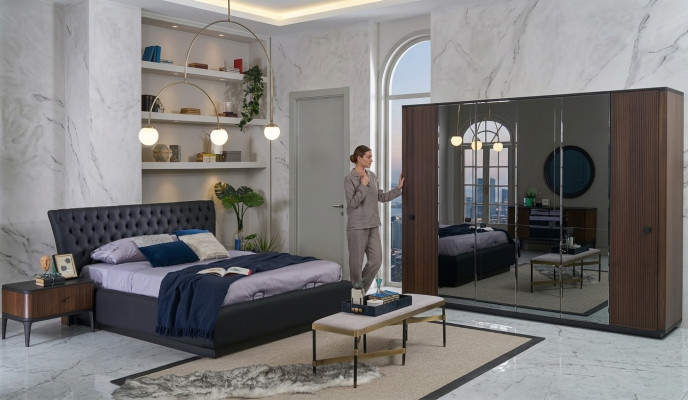 Beddenset tweepersoonsbed slaapkamerset 4-delig bedframe Zwart Nieuw