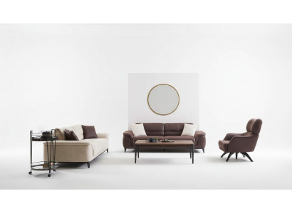 Zitbank bankstel bank fauteuil stoffen bankstel set 3-delig bruin stof