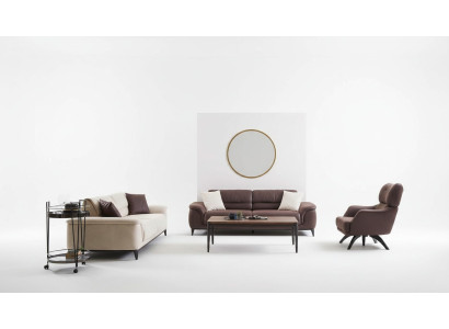 Zitbank bankstel bank fauteuil stoffen bankstel set 3-delig bruin stof