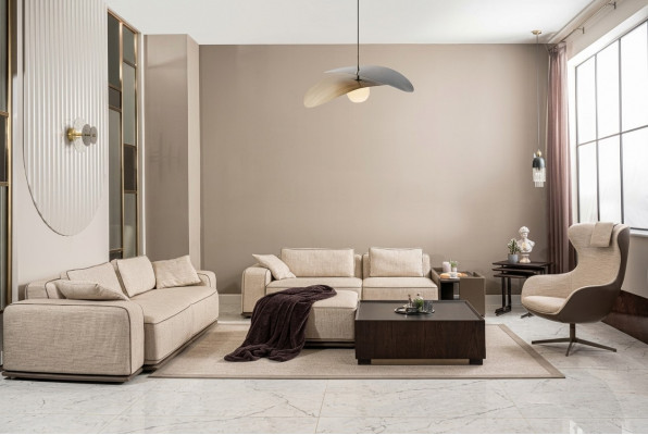 Luxe bankstel driedelige bank stoffen bank beige gestoffeerde bank fauteuil