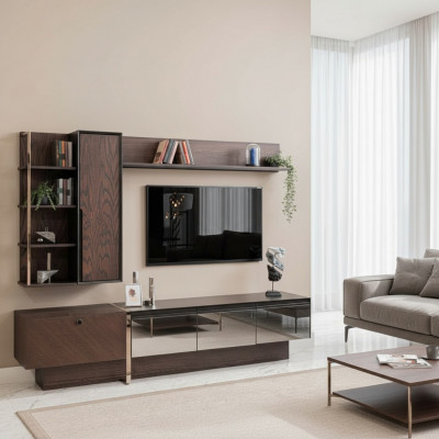 Wandmeubel TV-standaard Planken RTV Lowboard Dressoir Bruin Houten Kast