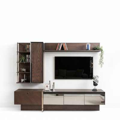 Wandmeubel TV-standaard Planken RTV Lowboard Dressoir Bruin Houten Kast