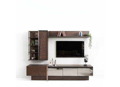 Wandmeubel TV-standaard Planken RTV Lowboard Dressoir Bruin Houten Kast