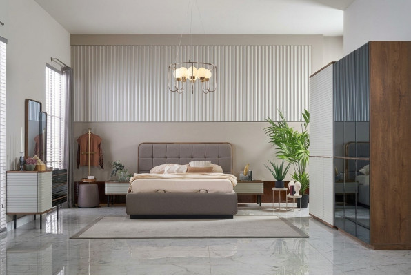 Luxe tweepersoonsbed compleet slaapkamer bedset 7-delig bedframe bruin